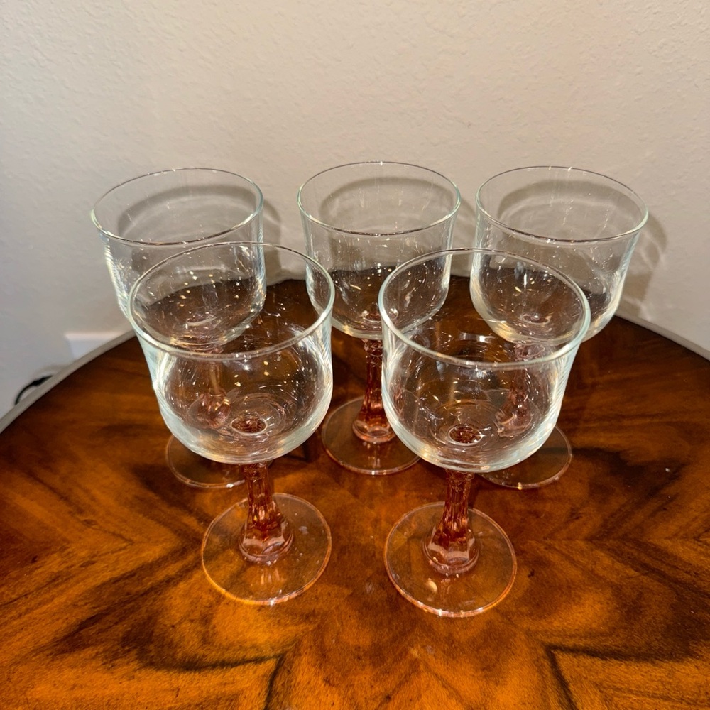 5 Vintage Cristal  D’Aques J G Durand Pink Stem Wine Glasses no damage - Picture 2 of 7